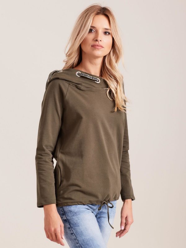 Wholesale Khaki sweatshirt with decorative hoodie