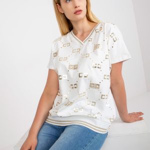 Wholesale White plus size blouse with print and applique