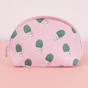 Wholesale Pink and green cosmetic bag with cacti