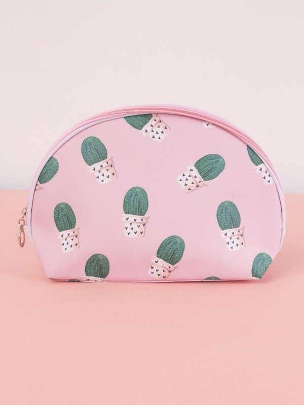 Wholesale Pink and green cosmetic bag with cacti