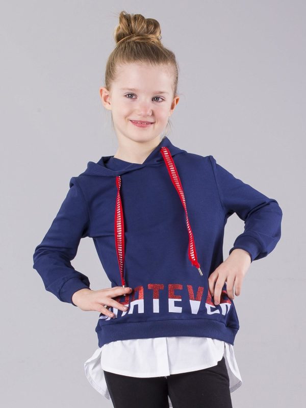 Wholesale Navy blue girl hoodie with shirt