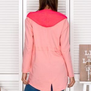 Wholesale Long sweatshirt with hoodie and pockets pink