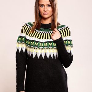 Wholesale Black sweater with ethnic patterns