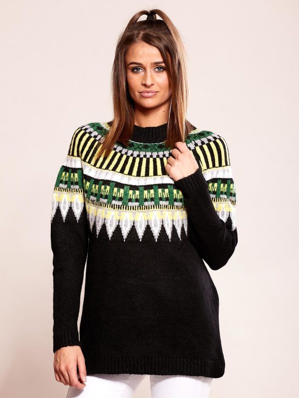 Wholesale Black sweater with ethnic patterns