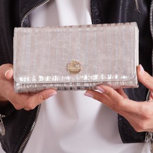 Wholesale Silver Leather Striped Wallet