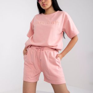 Wholesale Light pink sweatshirt set for summer with short sleeves