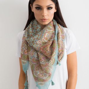 Wholesale Mint scarf with print and fringes