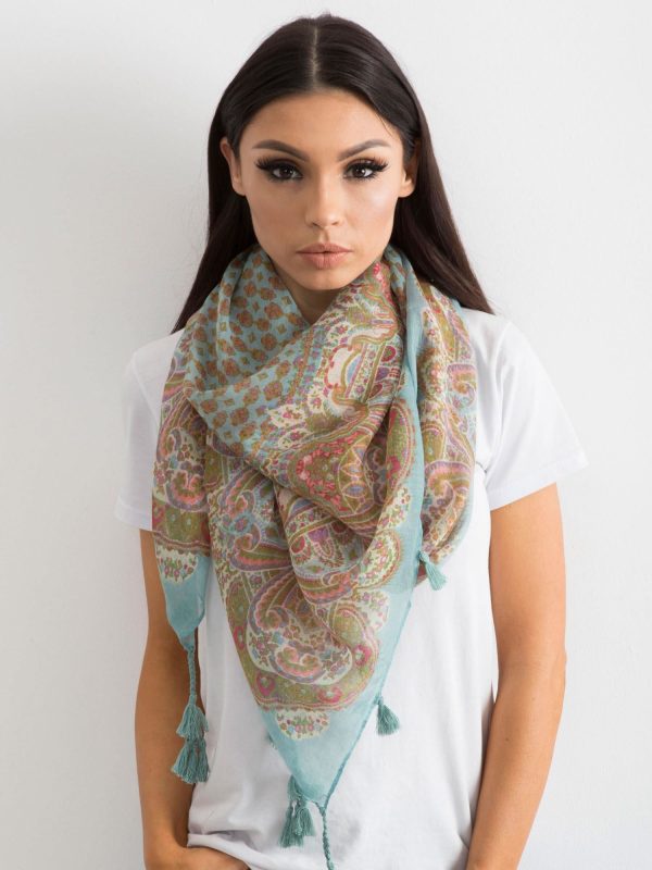 Wholesale Mint scarf with print and fringes