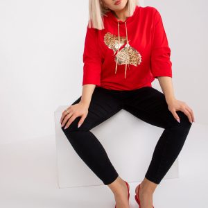 Wholesale Red plus size blouse with sequins Aline