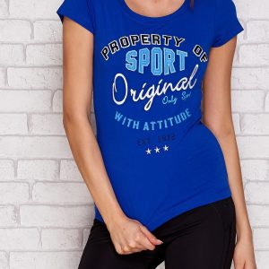 Wholesale T-shirt with striped letters dark blue