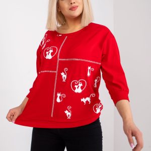 Wholesale Red plus size blouse with Margeret print