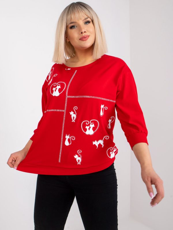 Wholesale Red plus size blouse with Margeret print