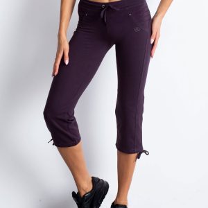 Wholesale Dark purple capri sweatpants with applique from rhinestones