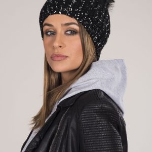 Wholesale Women's winter hat with pompom black