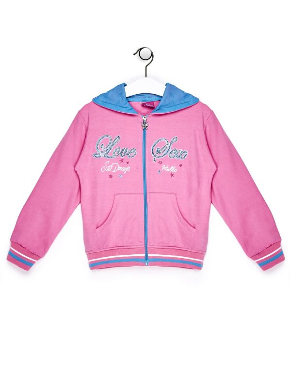 Wholesale Light pink sweatshirt for girl with sequin lettering