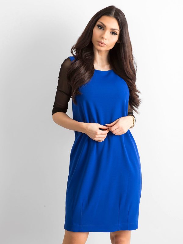 Wholesale Women's dress with transparent sleeves cobalt