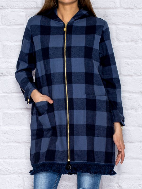 Wholesale Navy blue tartan tunic with fringes