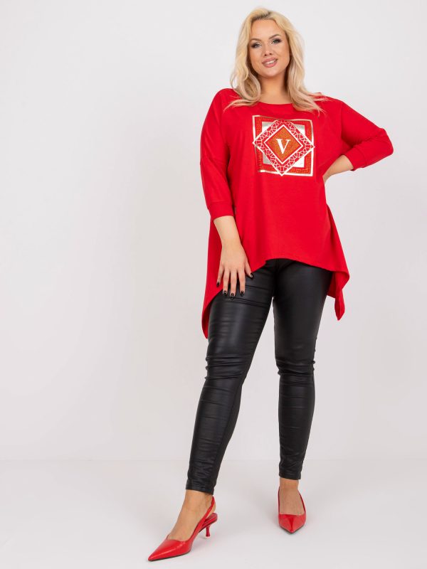 Wholesale Red asymmetric plus size tunic with print