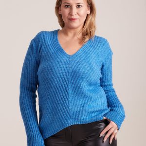 Wholesale Blue V-neck sweater PLUS SIZE