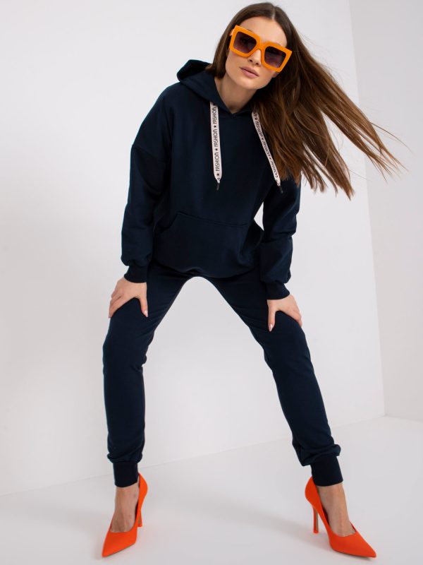 Wholesale Navy blue sweatshirt set with hood Alejandra