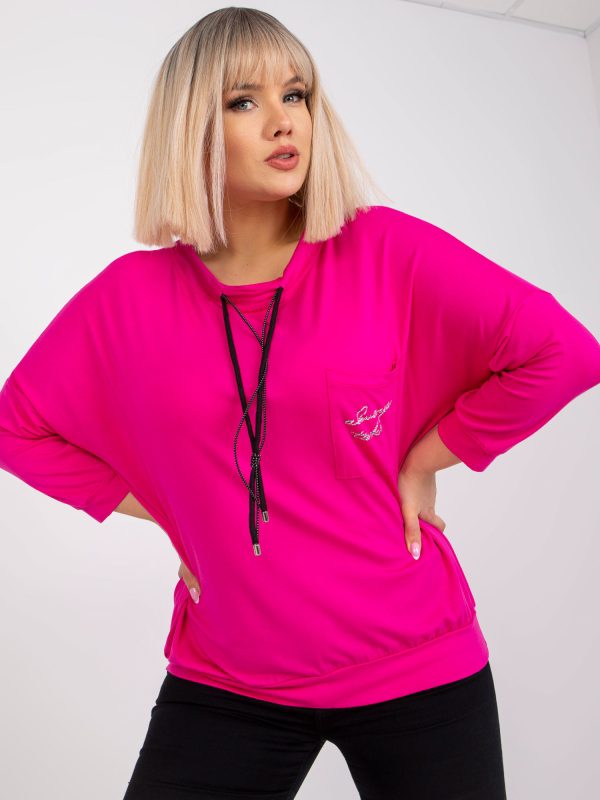 Wholesale Fuchsia plus size blouse with Robert pocket