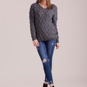 Wholesale Dark Grey Braided Sweater