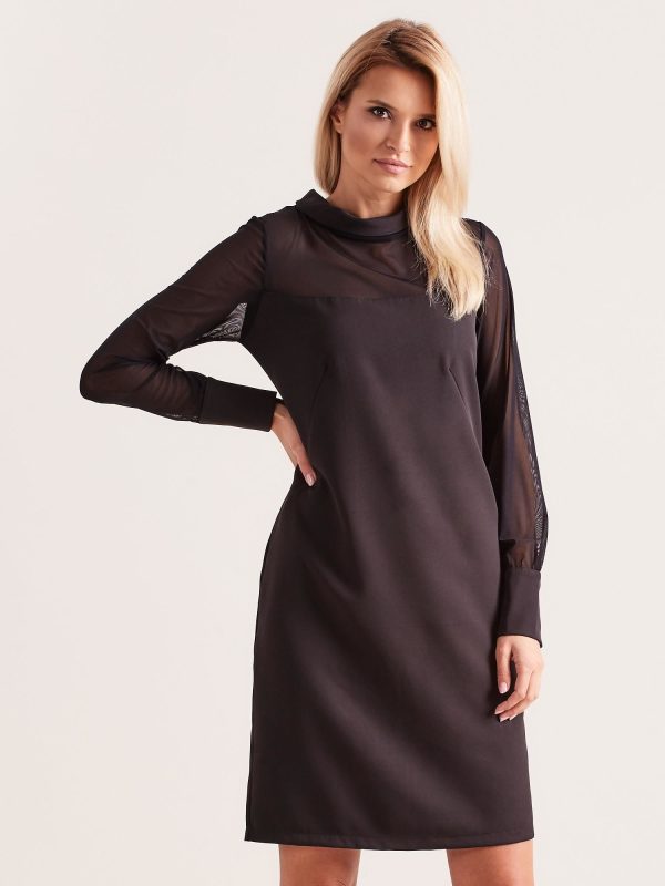 Wholesale Dress with stand-up collar black