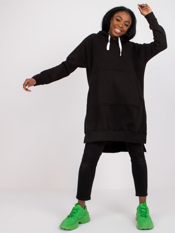 Wholesale Wioletta Cotton Hoodie Black Long Sweatshirt