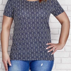 Wholesale Navy blue patterned t-shirt PLUS SIZE