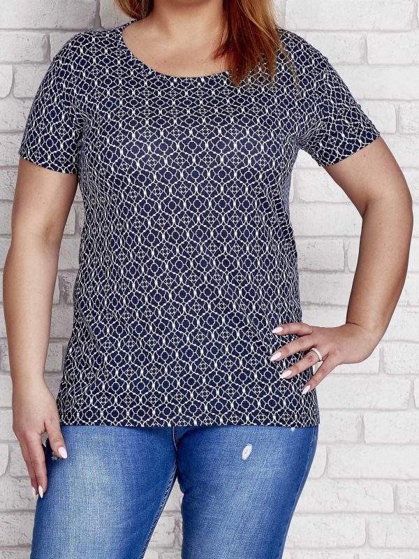 Wholesale Navy blue patterned t-shirt PLUS SIZE