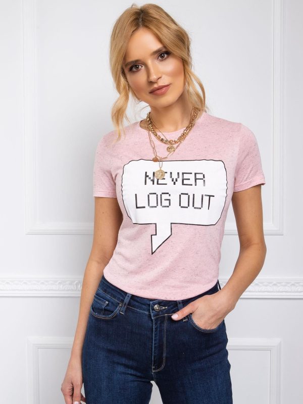 Wholesale Women's T-shirt NEVER LOG OUT pink