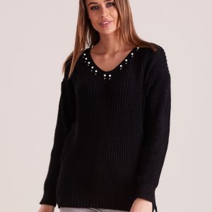 Wholesale Black sweater with pearls