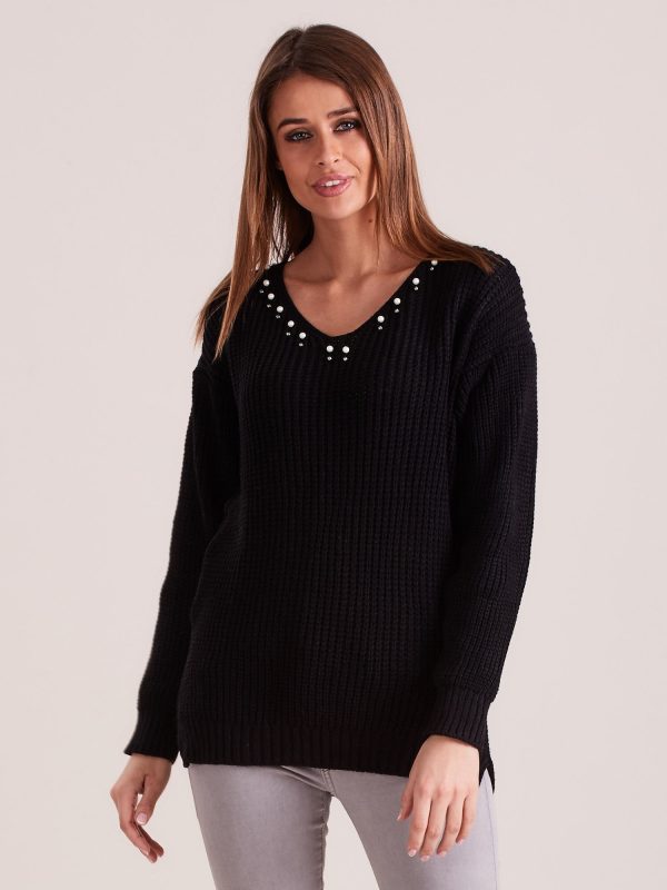 Wholesale Black sweater with pearls