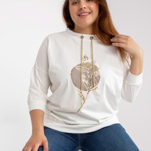 Wholesale Ecru Cotton Plus Size Blouse with Sequins