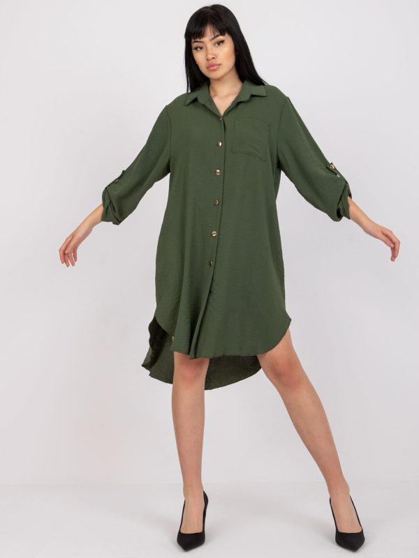 Wholesale Khaki dress with roll-up sleeves