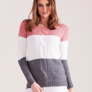 Wholesale Pink and graphite sweater with wide stripes