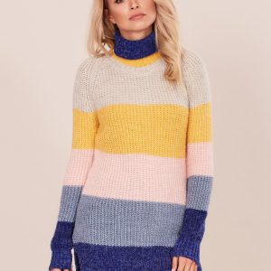 Wholesale Long turtleneck sweater with colorful stripes