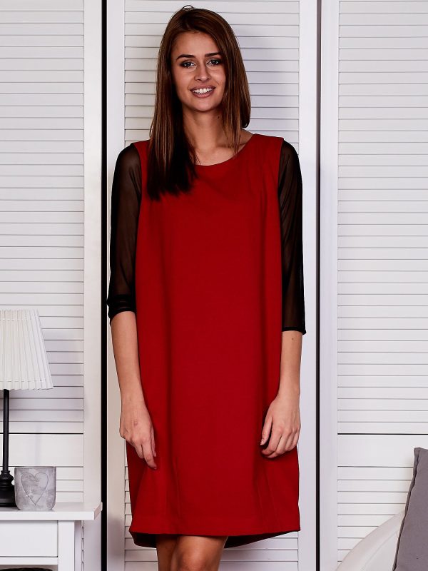 Wholesale Red dress with transparent sleeves