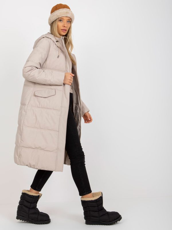 Wholesale Beige long quilted winter jacket