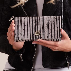 Wholesale Black Leather Striped Wallet