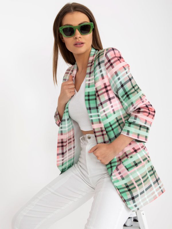 Wholesale Green and pink plaid blazer without clasp