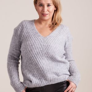 Wholesale Light Grey Plus Size V-Neck Sweater