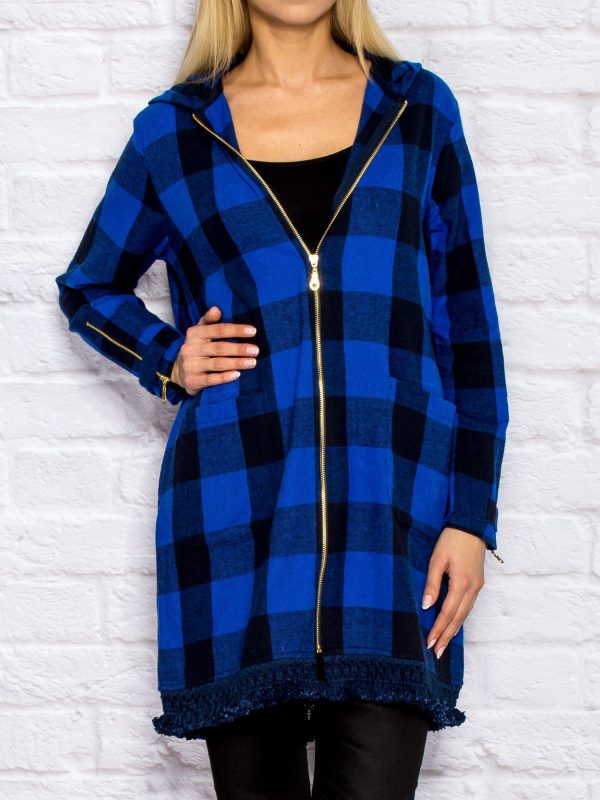 Wholesale Blue plaid tunic with fringes