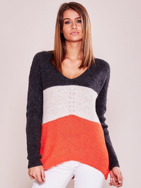 Wholesale Tricolor V-neck sweater