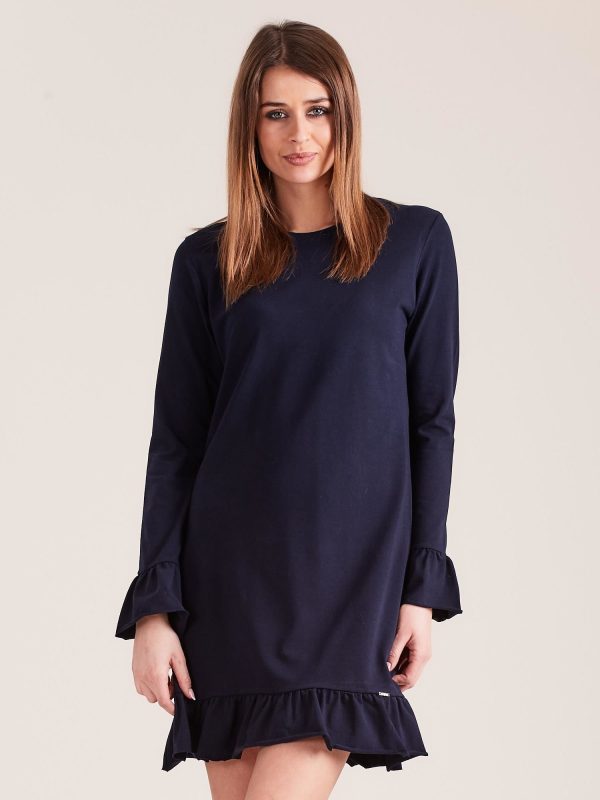 Wholesale Navy Blue Cotton Ruffle Dress