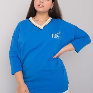 Wholesale Alida Blue Plus Size Cotton Blouse