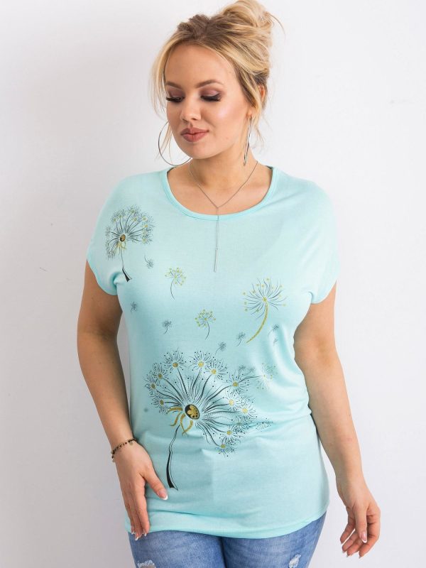Wholesale Light blue T-shirt for women with plus size print