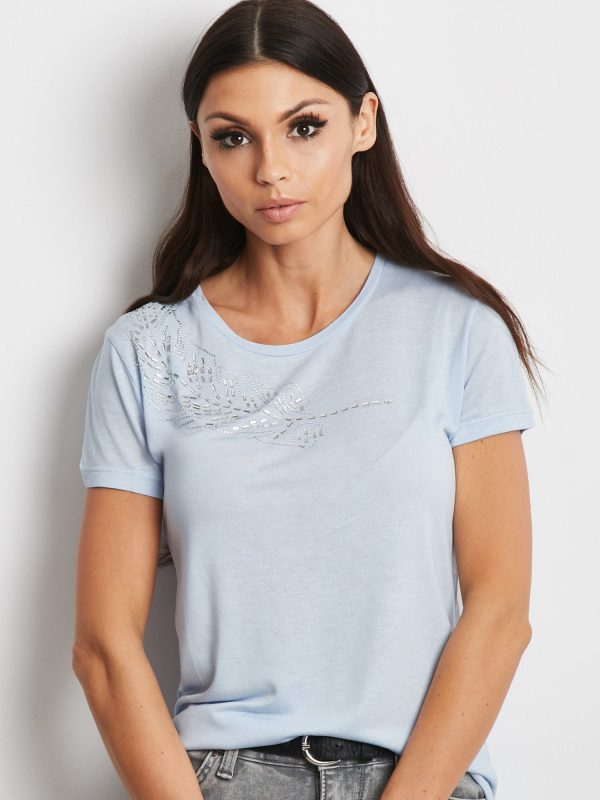 Wholesale Blue T-shirt with applique