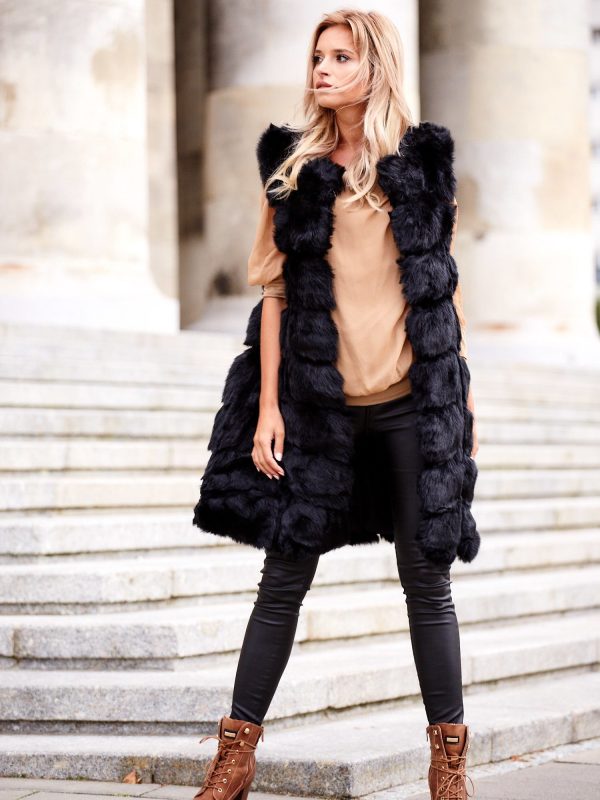 Wholesale Black Long Faux Fur Vest