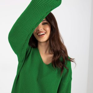 Wholesale Grüner einfarbiger Oversize Strickpullover for Damen